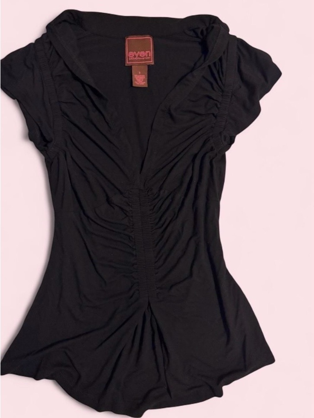 Y2K Design History Black Ruched V-Neck Tunic Top